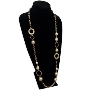 Chico's Pearl and Gold Ring Statement Necklace New